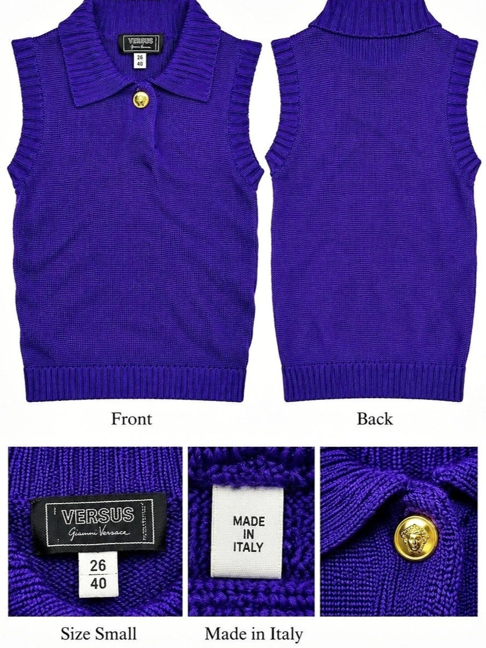 Versus Sleeveless Knit Sweater Vest in Purple Size Medium